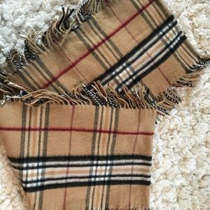 Plaid infinity scarf with fringe